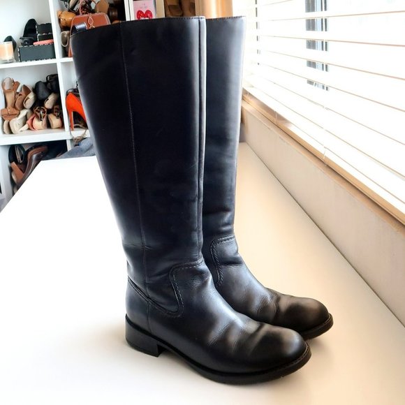 Clarks Black Leather Low Block Heel Round Toe Tall Riding Boots Size 7 - Picture 13 of 14